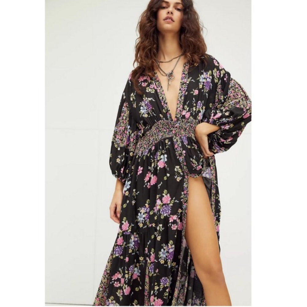Free People Prairie Punk Button Down Floral Maxi Dress Womens Size Large
